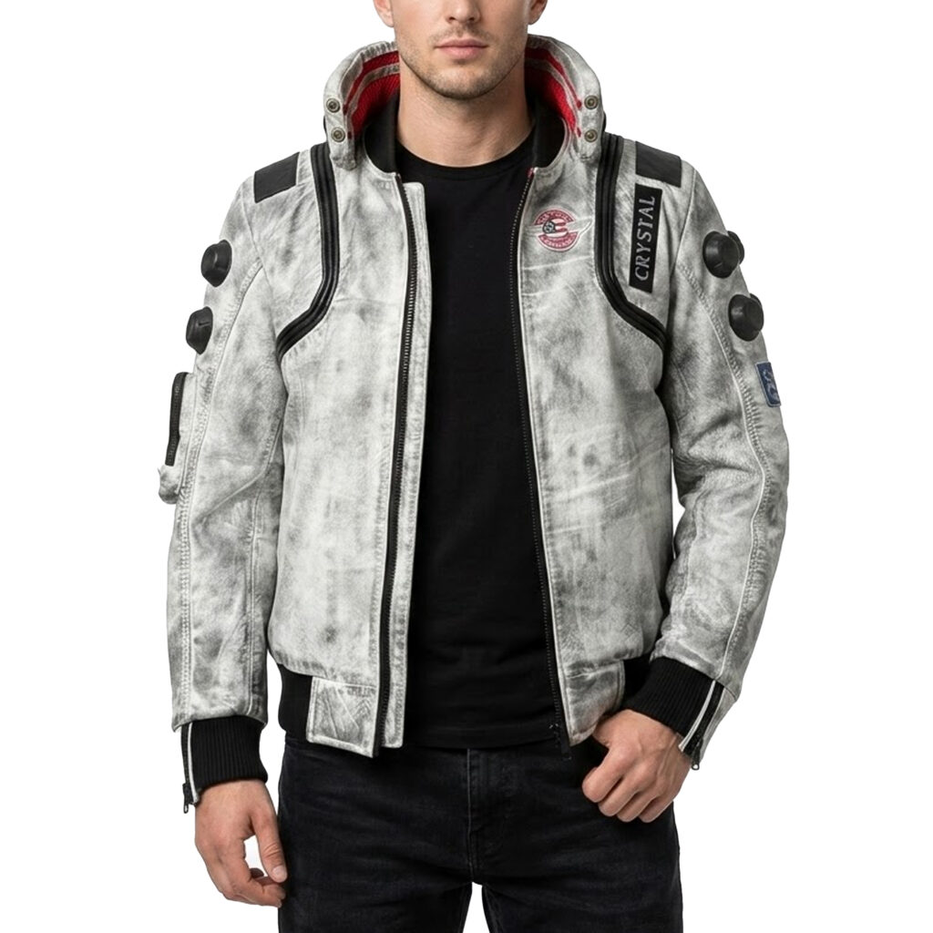 Cyberpunk 2077 Distressed White Leather Jacket