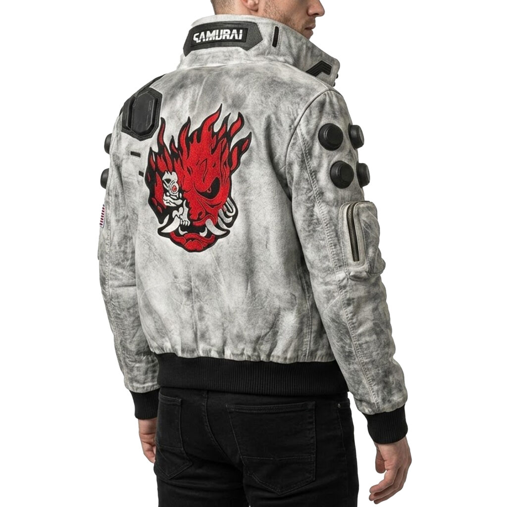 Cyberpunk 2077 Distressed White Leather Jacket